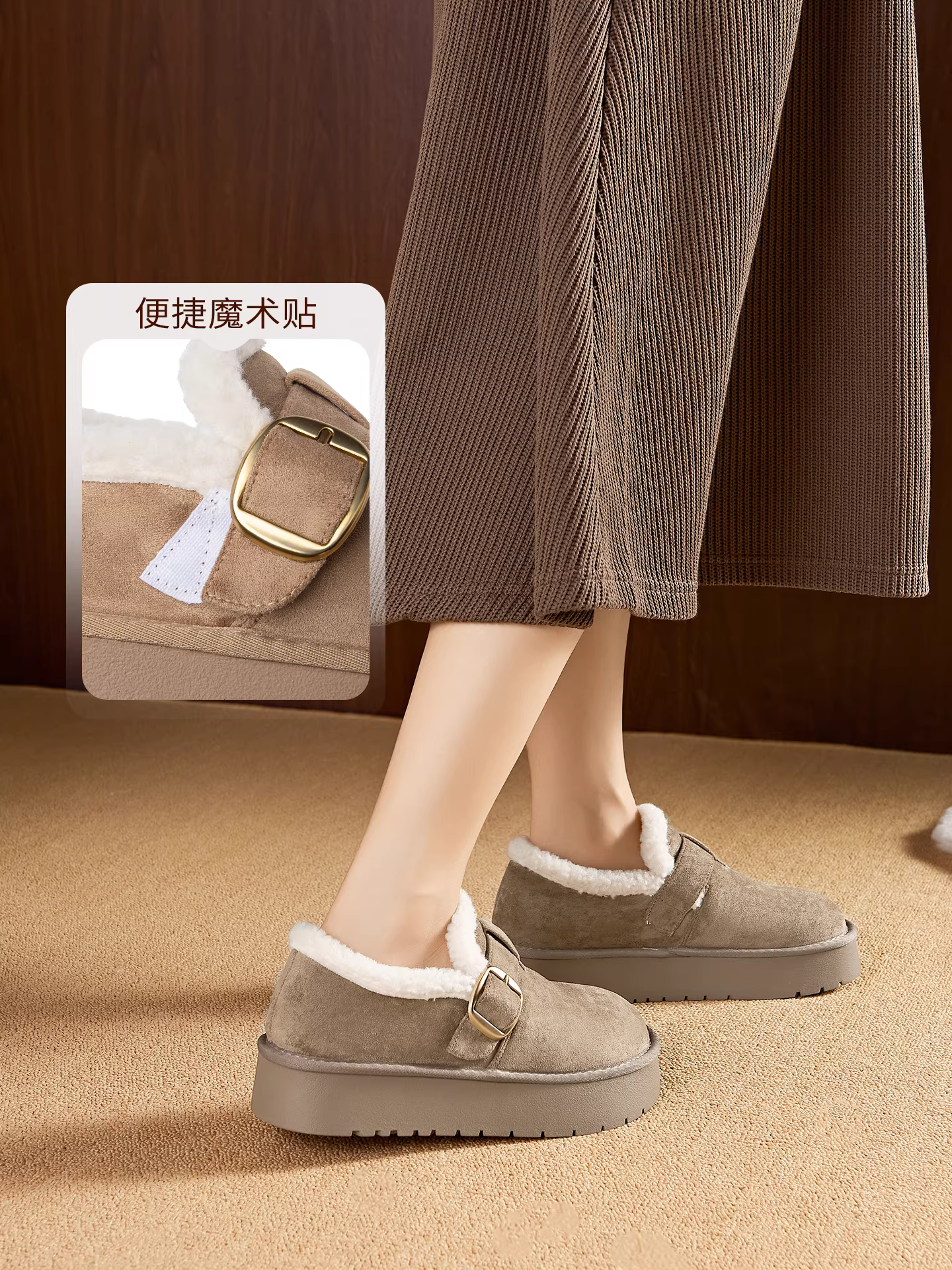 Giày Birkenstock nữ đế dày lót lông ấm áp mùa đông 2025 kiểu dáng đa năng cổ thấp