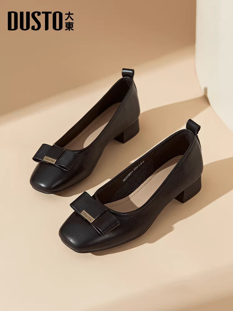 Giày lười đen Dadong dành cho nữ, kiểu mới mùa thu 2025, gót cao chunky, giày đi làm và đi làm hàng ngày.