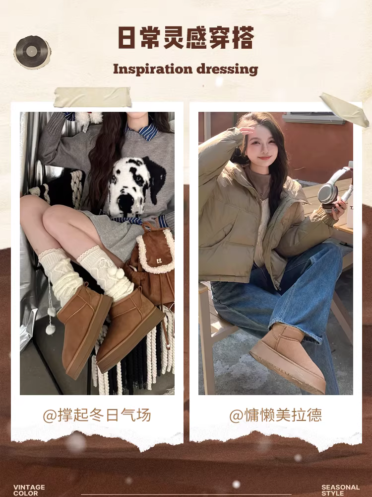 Giày bốt nữ đế dày đi tuyết, kiểu mới mùa đông 2025, lót lông cừu, dày dặn, cổ thấp, giày nữ, giày cotton ấm áp cho nữ.