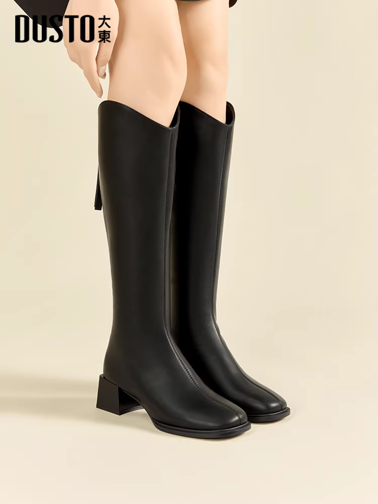 Giày bốt cao cổ Dadong dành cho nữ, mẫu mới thu đông 2025, gót dày, cao gót, dài qua gối, kiểu dáng thon gọn, cổ chữ V.