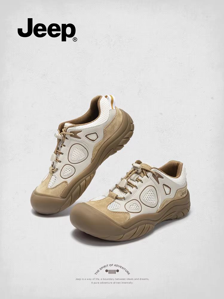 Giày leo núi nữ Jeep mùa thu 2025 kiểu mới, chất liệu lưới thoáng khí, kiểu dáng độc đáo, đế dày, tăng chiều cao, giày thể thao nữ thời trang.