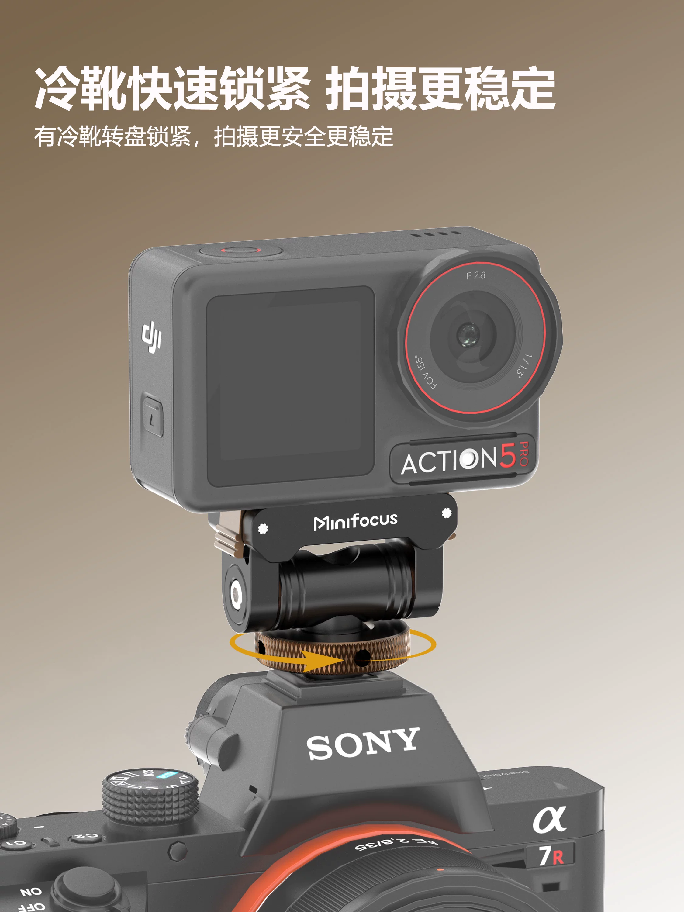 Giá đỡ đế gắn máy ảnh từ tính bằng kim loại Minifocus có giá đỡ màn hình Tương thích với máy ảnh DJI Action 6/3/4/5 Pro/Nano Action Camera Đế tháo nhanh Canon Sony Cold Shoe Mount.