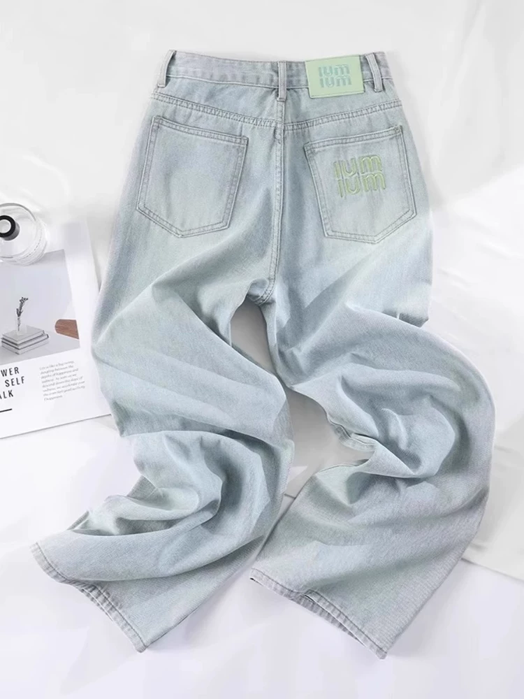 Quần jean Tencel dành cho nữ, kiểu dáng mỏng mùa hè, cỡ lớn, lưng cao, mềm mại, tôn dáng, dành cho người có thân hình quả lê, quần ống rộng dài chạm sàn chất liệu lụa đá