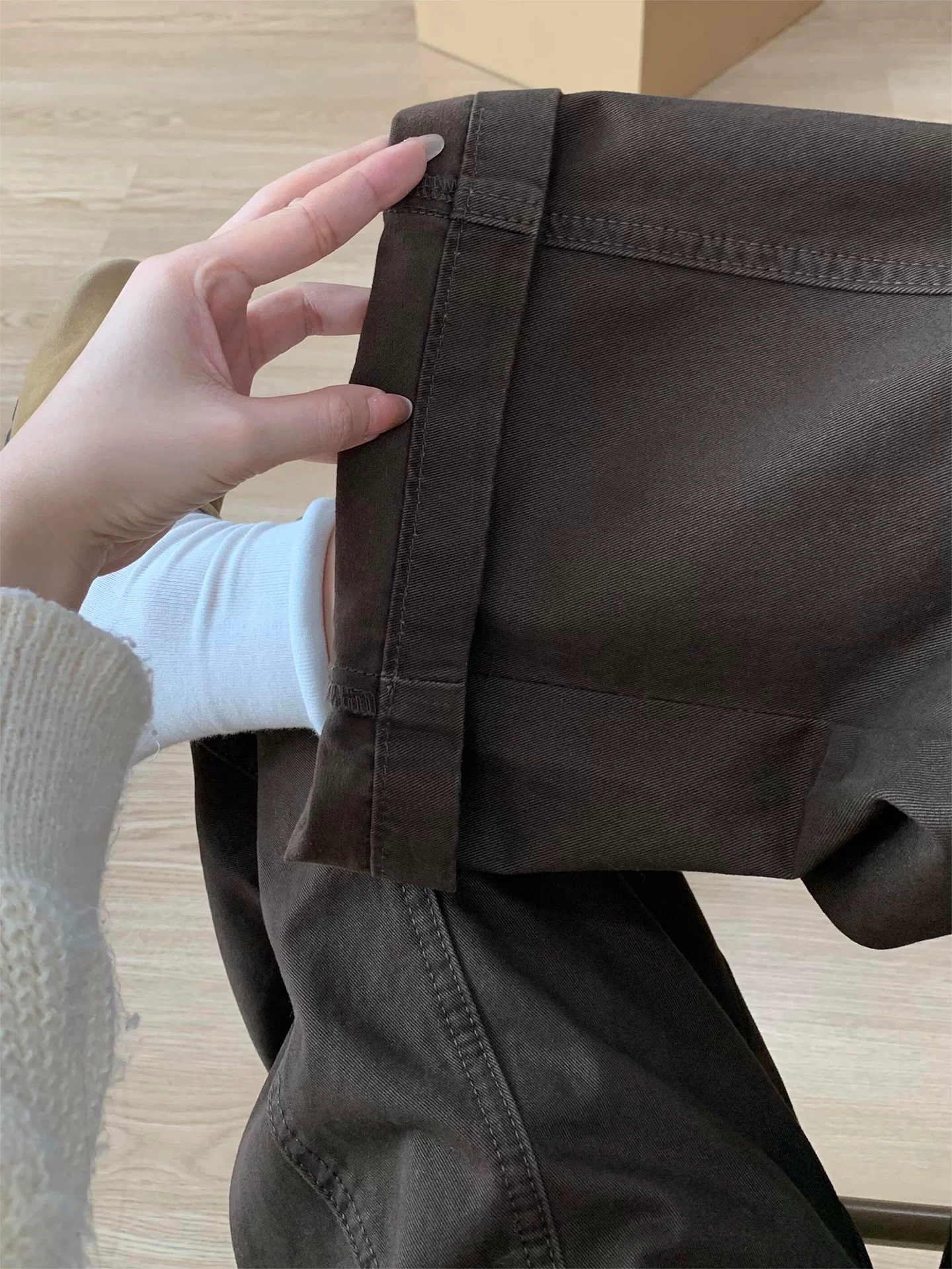 Quần jean ống đứng màu cà phê Melard dành cho nữ, mùa thu đông, cỡ lớn, lưng cao, dáng rộng, giảm béo, dáng quả lê, quần ống rộng