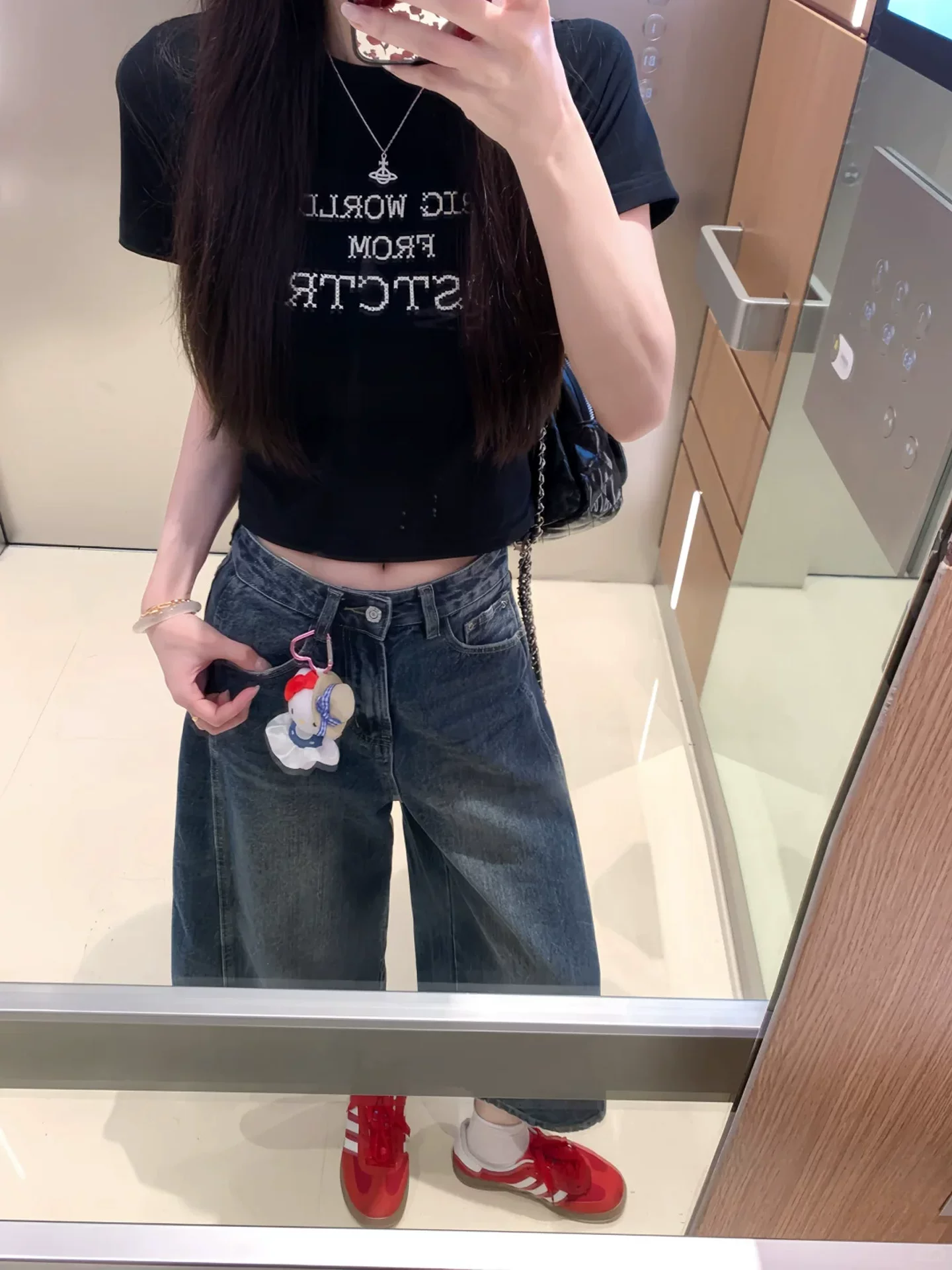 Quần jean cạp cao kiểu Mỹ dành cho nữ, cỡ lớn mùa hè, dáng rộng, quần ống rộng dài vừa phải, dáng suông, tôn dáng