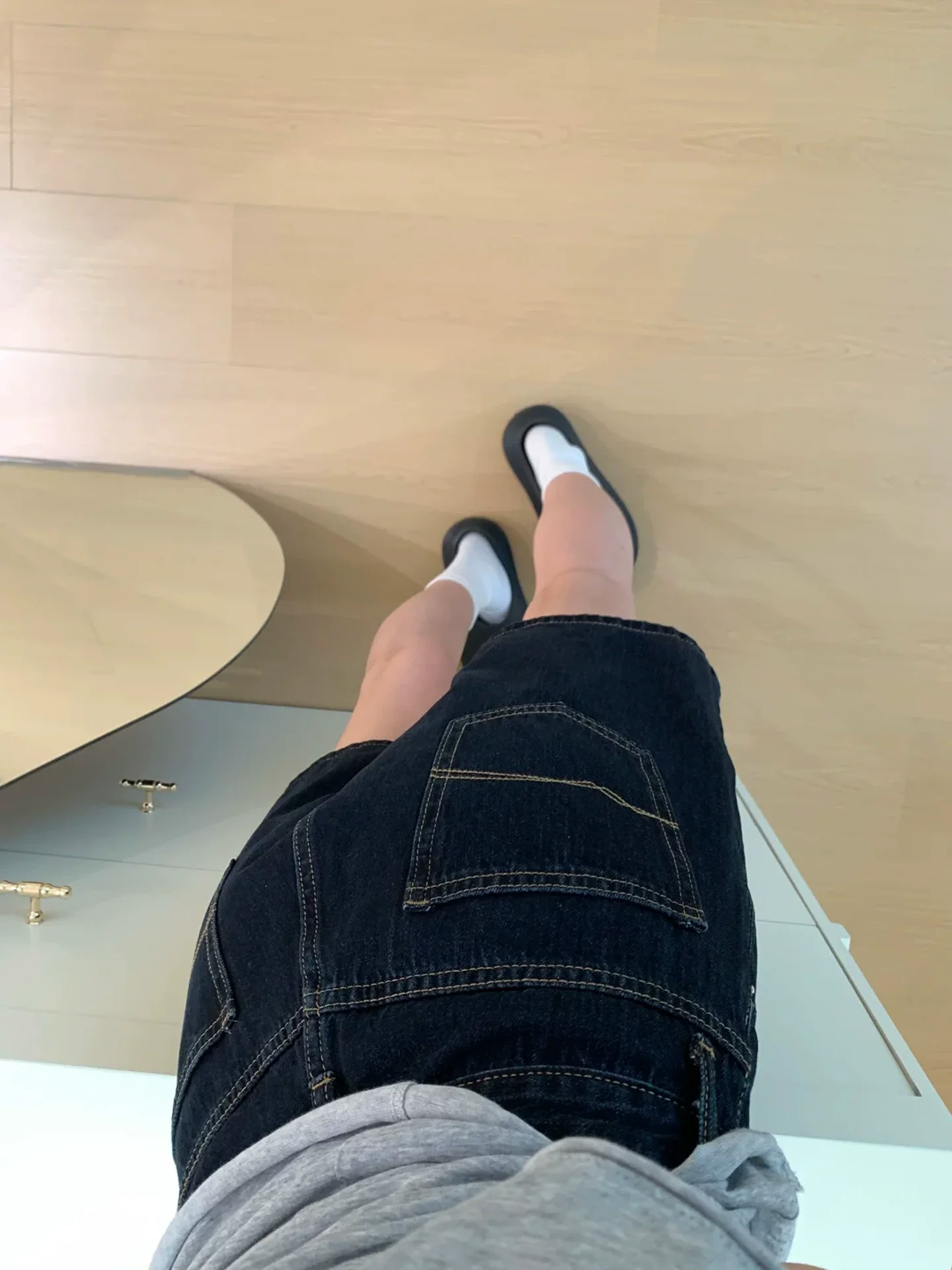 Quần short denim màu xanh đậm hình quả lê dành cho nữ, cỡ lớn mùa hè, cạp cao, che hông, quần ống rộng chữ A giảm béo