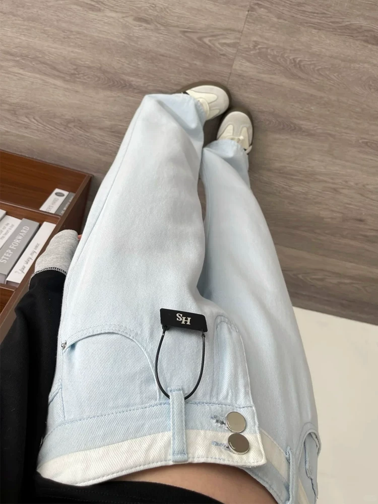 Quần jean ống thẳng cho nữ, kiểu xuân hè mới, size lớn, thiết kế dành cho phụ nữ có đường cong, cạp cao, che hông, giảm béo, quần ống rộng.