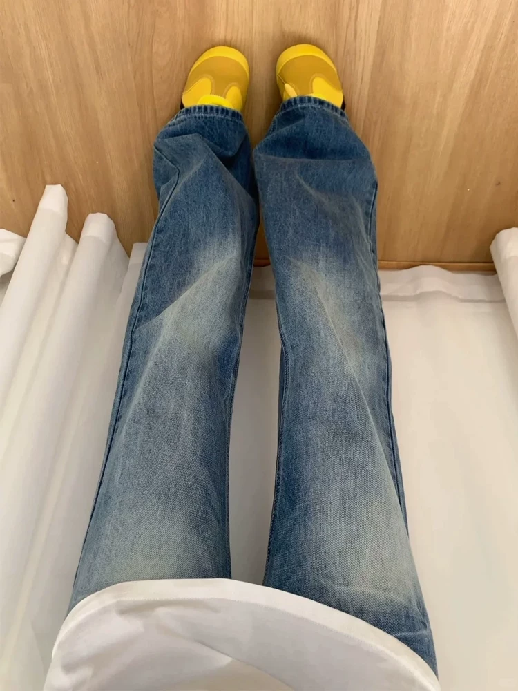 Quần jean loe nữ không bó sát chân, kiểu mới xuân 2025, size lớn, cạp cao, rộng rãi, tôn dáng, quần ống rộng chuông