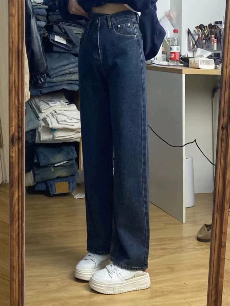 Quần jean ống đứng dáng quả lê dành cho nữ, phong cách đầu xuân, cỡ lớn, lưng cao, che hông, quần ống rộng giảm béo