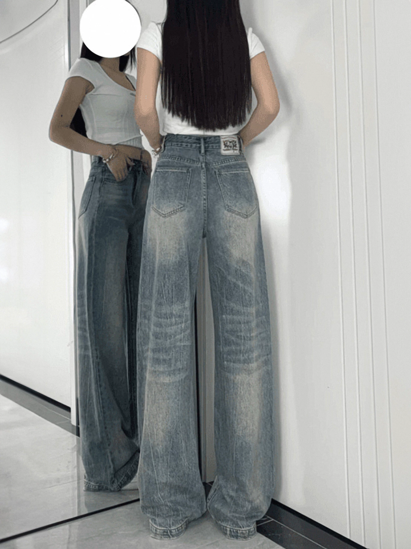 Quần jean ống thẳng kiểu Mỹ cổ điển dành cho nữ, phong cách mùa thu mới, cỡ lớn, lưng cao, dáng rộng, tôn dáng, phong cách lười biếng, quần ống rộng.