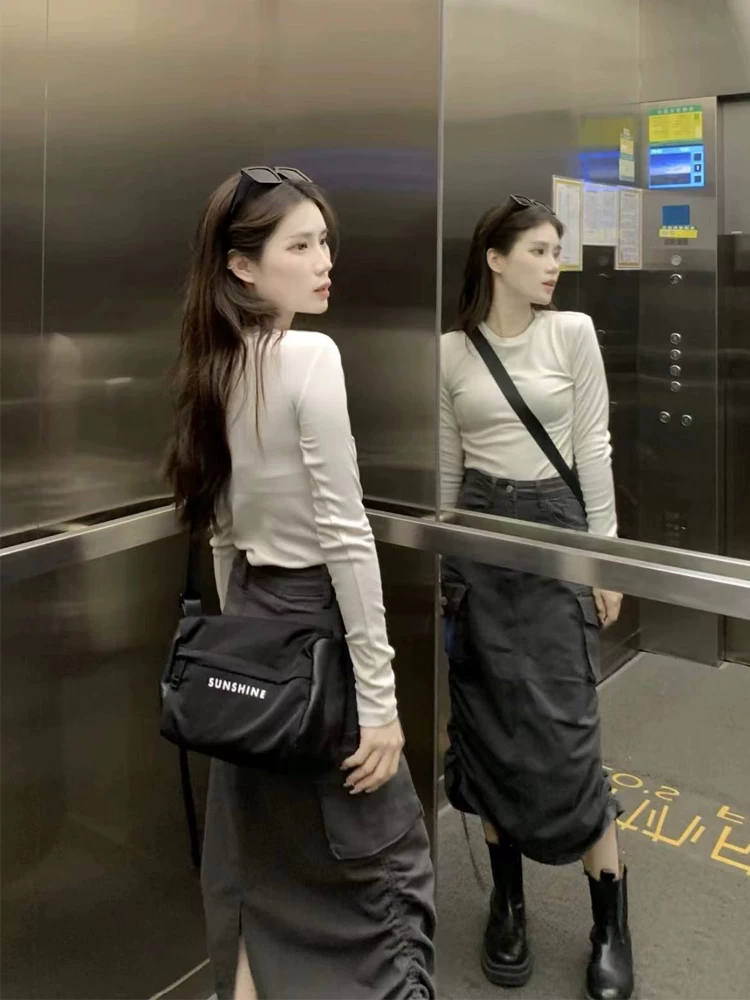 Váy công sở màu xám dành cho nữ, váy chữ A dáng quả lê mùa hè, váy dài vừa phải, cạp cao, tôn dáng, dành cho nữ cỡ lớn.