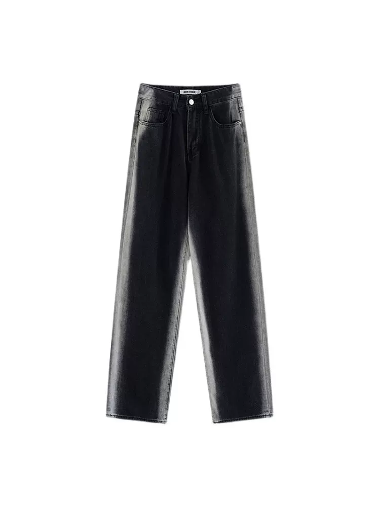 Thân hình quả lê, hông và đùi dày, quần jean giảm béo cho nữ, mặc đầu thu, cỡ lớn, dáng rộng, quần ống rộng dáng thẳng giảm béo