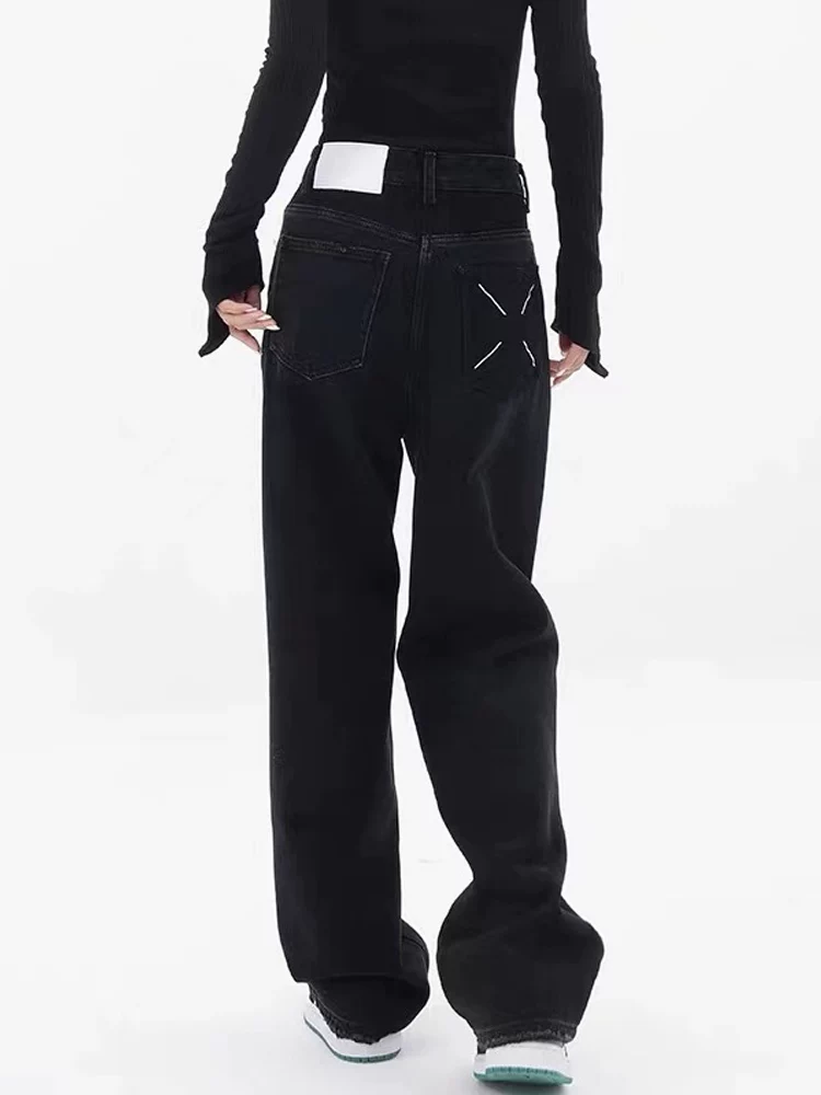 Quần jean ống thẳng dáng quả lê dành cho nữ, mặc đầu thu, cỡ lớn, lưng cao, thon gọn, rộng rãi, mềm mại, quần ống rộng, dài chạm sàn