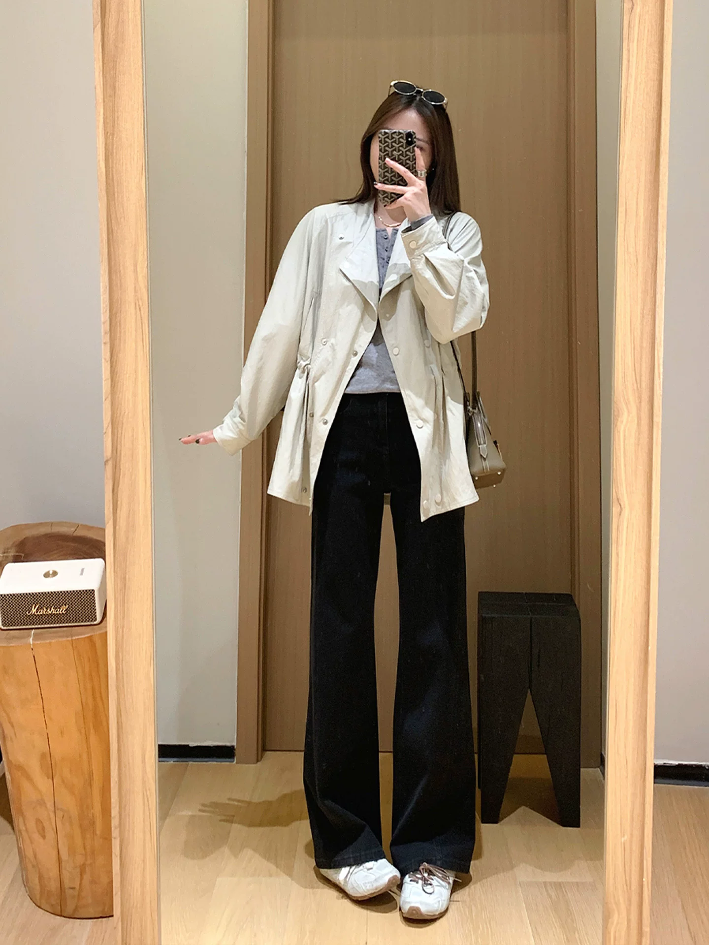 Quần jean ống loe lưng cao màu đen dành cho nữ, mùa thu đông, cỡ lớn, che hông, co giãn, giảm béo, lót lông cừu, quần ống loe dày