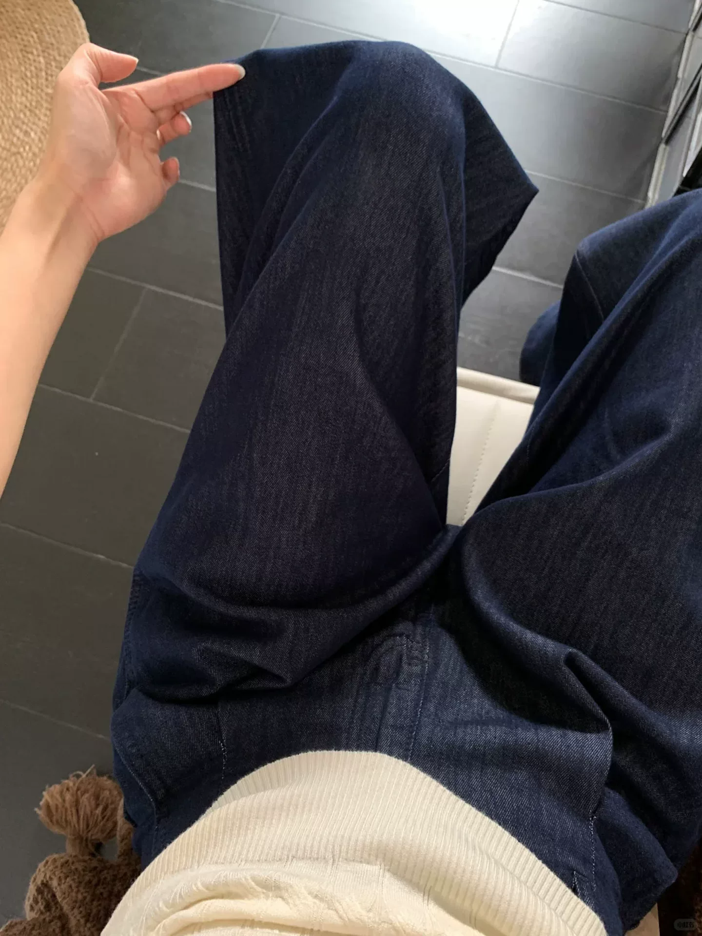 Quần jean ống rộng màu xanh denim dành cho nữ, kiểu dáng mỏng mùa hè, cỡ lớn, lưng cao, che hông, giảm béo, quần ống thẳng Tencel.