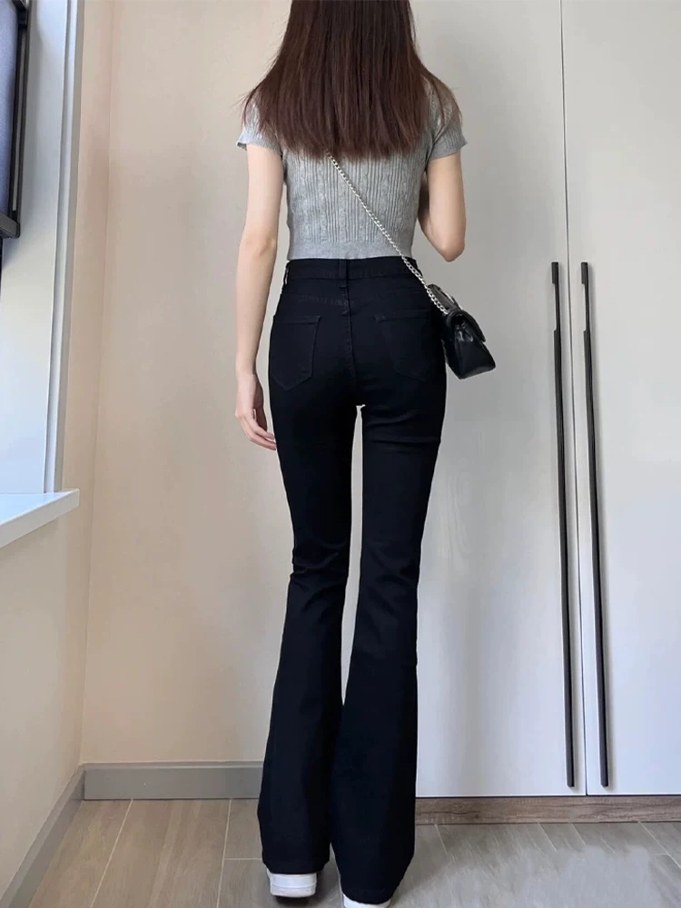 Quần jean dáng chuông, ống thẳng hơi loe dành cho nữ, size lớn, phong cách đầu thu, cạp cao, co giãn, che hông, quần bootcut tôn dáng