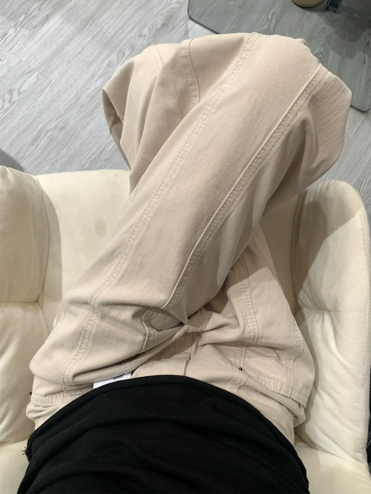 Quần jeans ống rộng kiểu Mỹ cổ điển dành cho nữ xuân 2025, size lớn, cạp cao, dáng rộng, tôn dáng, ống thẳng