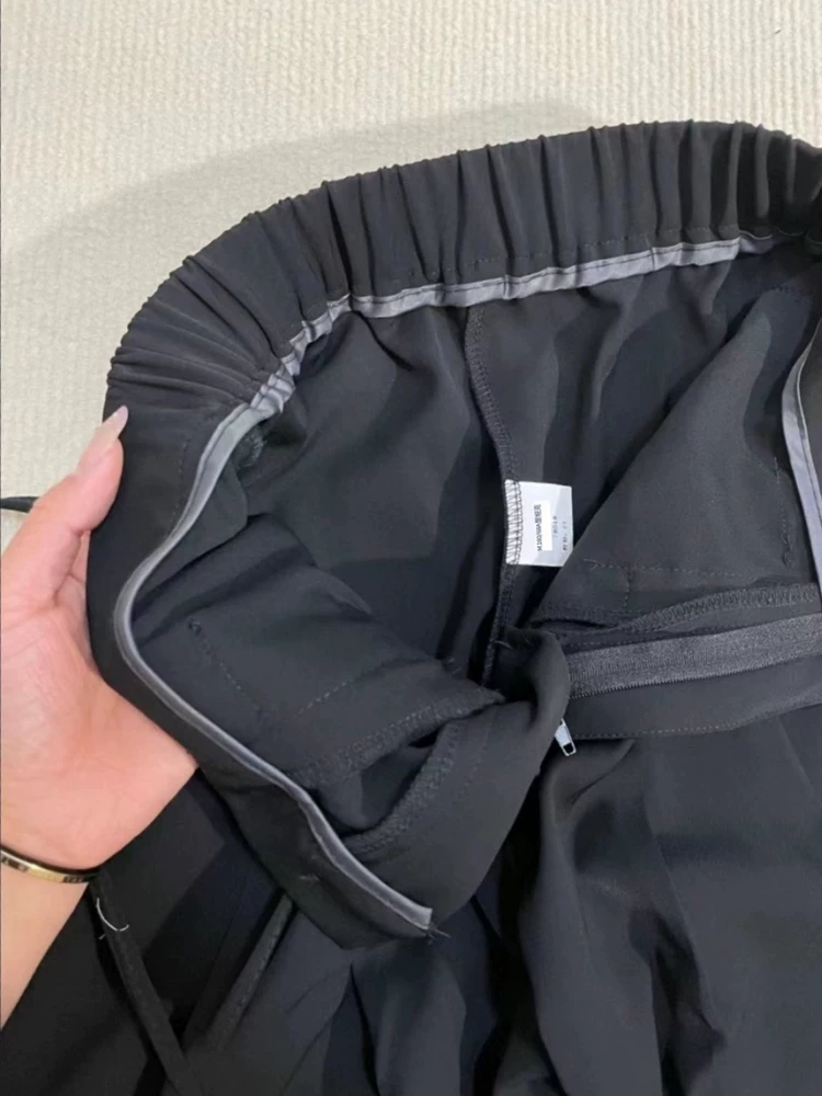 Quần âu dáng lê màu đen dành cho nữ, kiểu dáng mùa thu mới, size lớn, cạp cao, dáng rộng, tôn dáng, kiểu dáng vest, quần ống rộng.