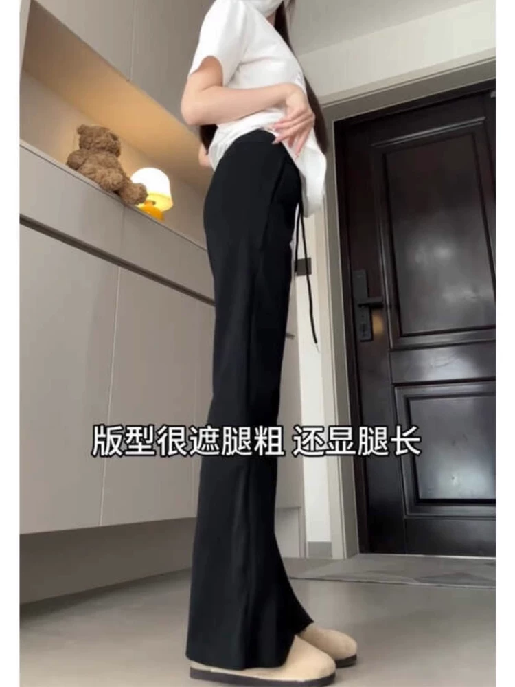 Quần ống loe thông thường dành cho nữ, cỡ lớn, kiểu thu đông, lót lông cừu, cạp cao, che hông, quần ống rộng, dáng quả lê, quần thể thao.