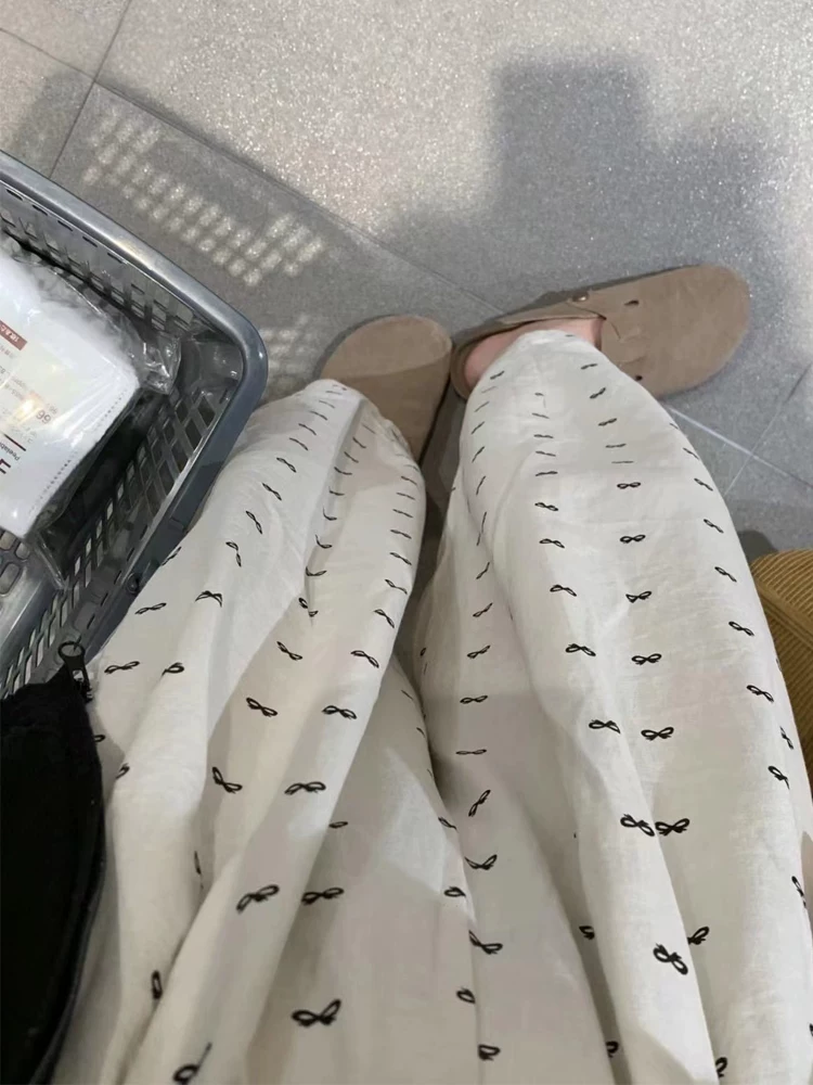 Quần âu kiểu Nhật thắt nơ dành cho nữ, quần ống rộng cạp cao cỡ lớn mỏng mùa hè dành cho phụ nữ nhỏ nhắn, quần ống rộng