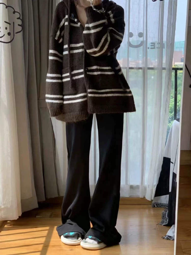 Quần ống loe dành cho nữ, cỡ lớn, mùa thu đông, lót lông cừu, lưng cao, dáng rộng, che hông, giảm béo, quần thể thao thông thường