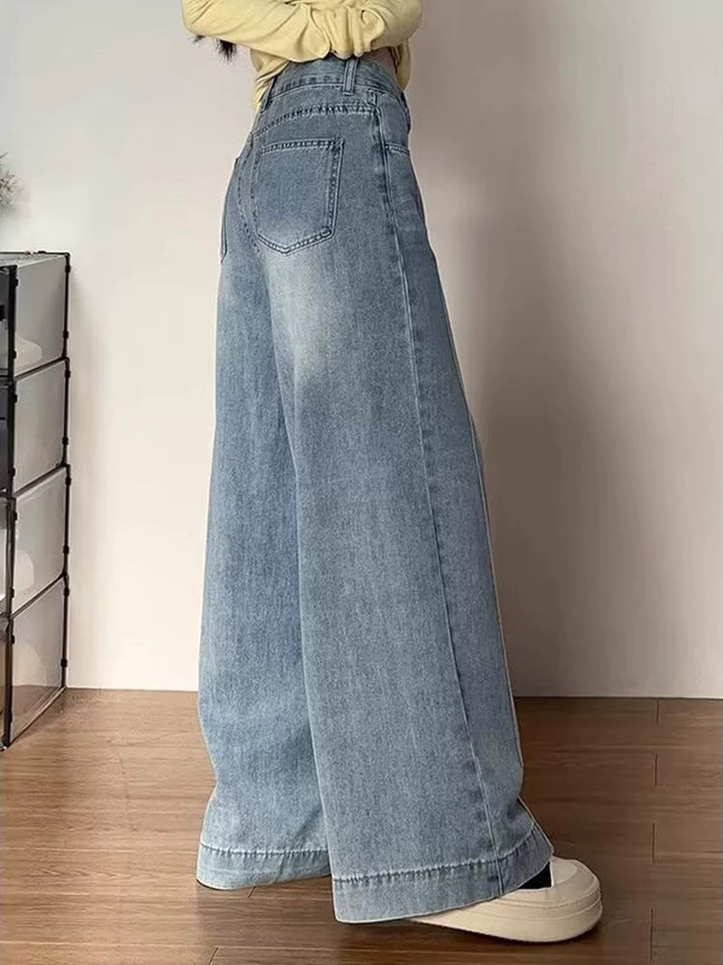 Quần jean ống rộng cổ điển dành cho nữ, phong cách mùa thu, cỡ lớn, lưng cao, dáng rộng, tôn dáng, dành cho người có dáng quả lê, ống thẳng, quần dài chạm sàn