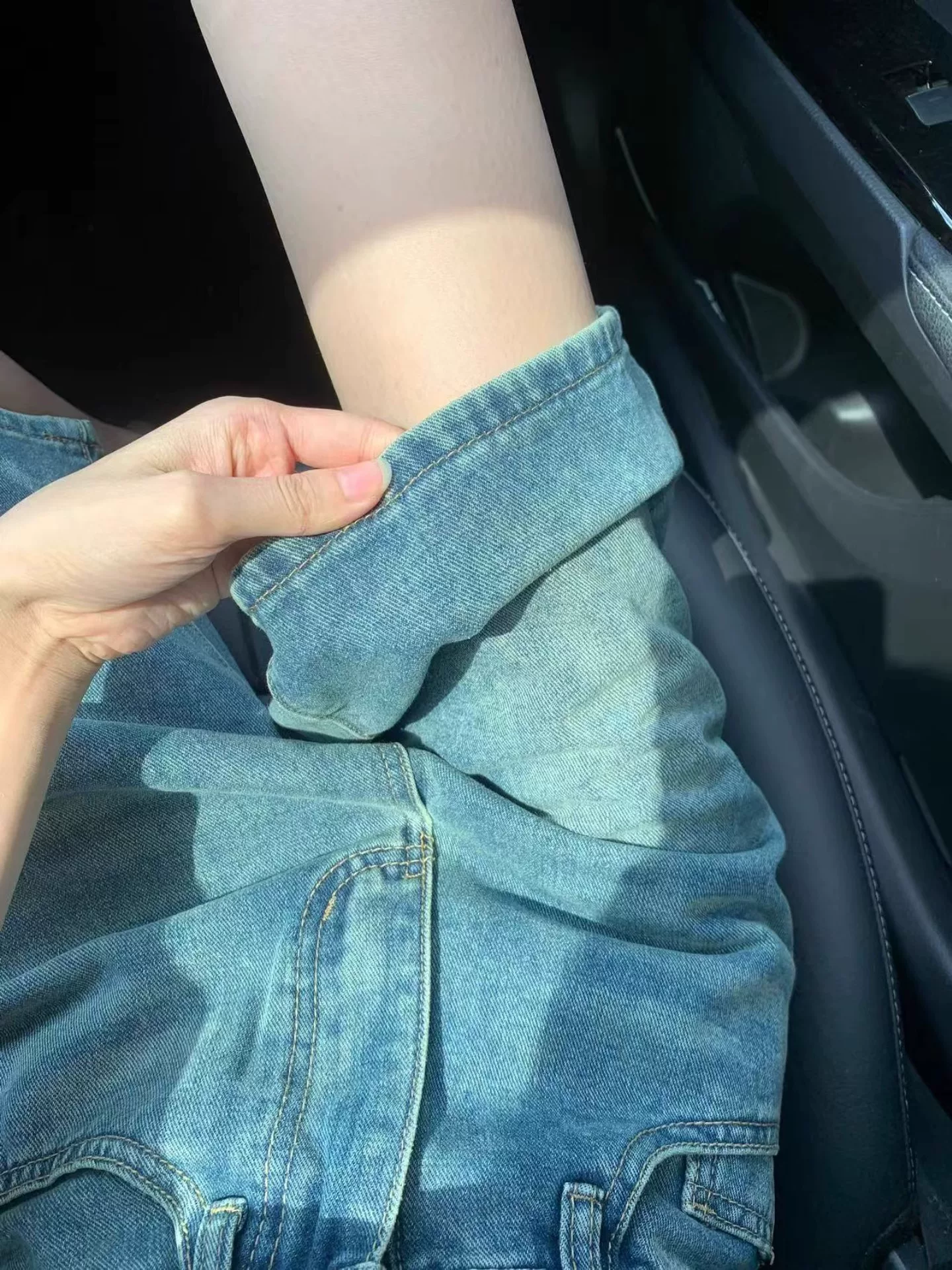 Quần short denim nữ, kiểu dáng mùa hè, cỡ lớn, cạp cao, che hông, giảm béo, dáng quả lê, chân thẳng, quần short dài vừa phải ống rộng