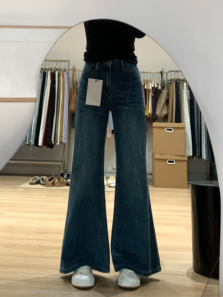 Quần jeans ống loe kiểu Mỹ cổ điển dành cho nữ, thu đông 2025, size lớn, cạp cao, co giãn, tôn dáng