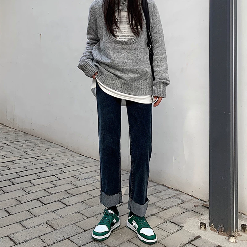 Quần jean ống đứng dáng lê dành cho nữ cỡ lớn, chị em mũm mĩm, cạp cao, rộng rãi, tôn dáng, co giãn, ống rộng