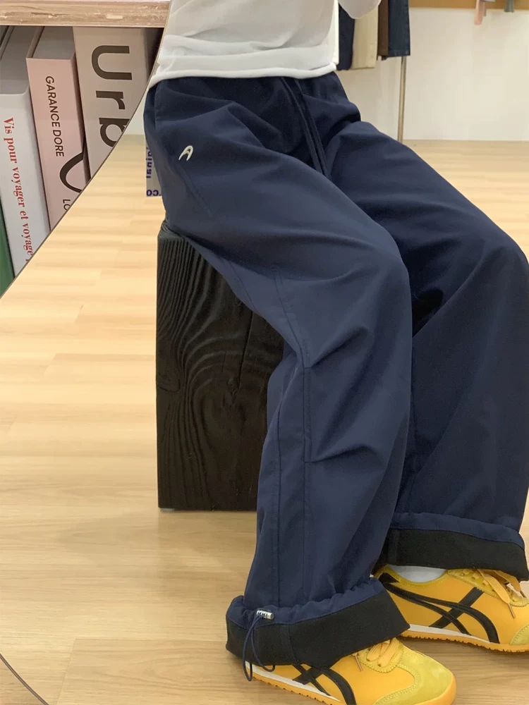 Quần cargo dày dặn lót lông cừu dành cho nữ, phong cách thu đông, cỡ lớn, lưng cao, dáng rộng, che hông, giảm béo, quần ống rộng thể thao.