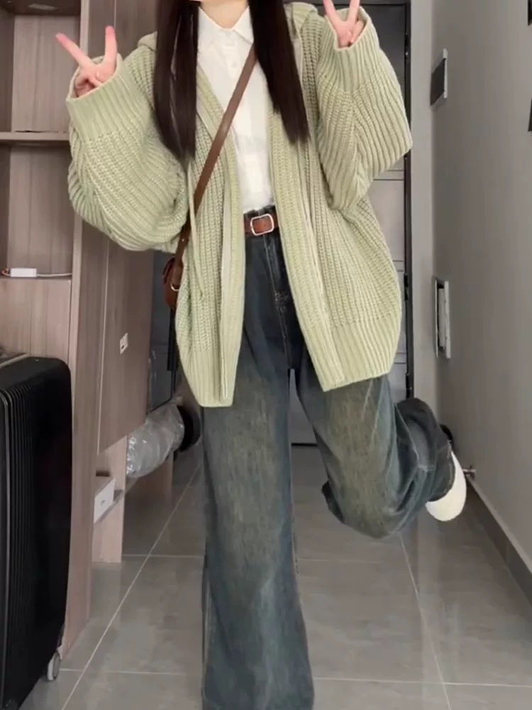 Quần jean ống thẳng màu xám xi măng cho nữ, phong cách mới đầu thu, cỡ lớn, lưng cao, dáng rộng, quần ống rộng hình quả lê