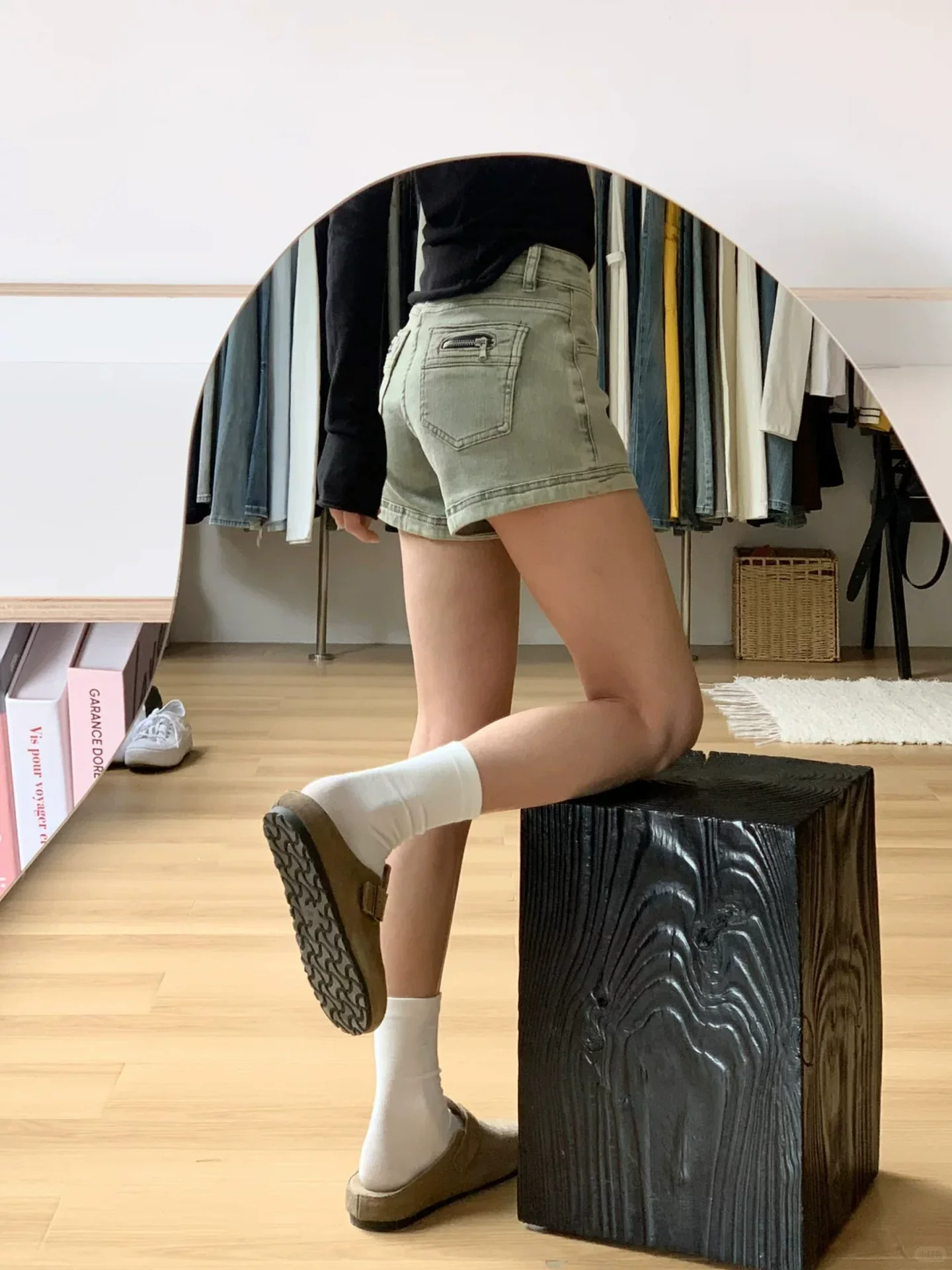 Quần short denim chữ A kiểu Mỹ dành cho nữ, cỡ lớn mùa hè, lưng cao, co giãn, che hông, giảm béo, quần ống rộng hot girl