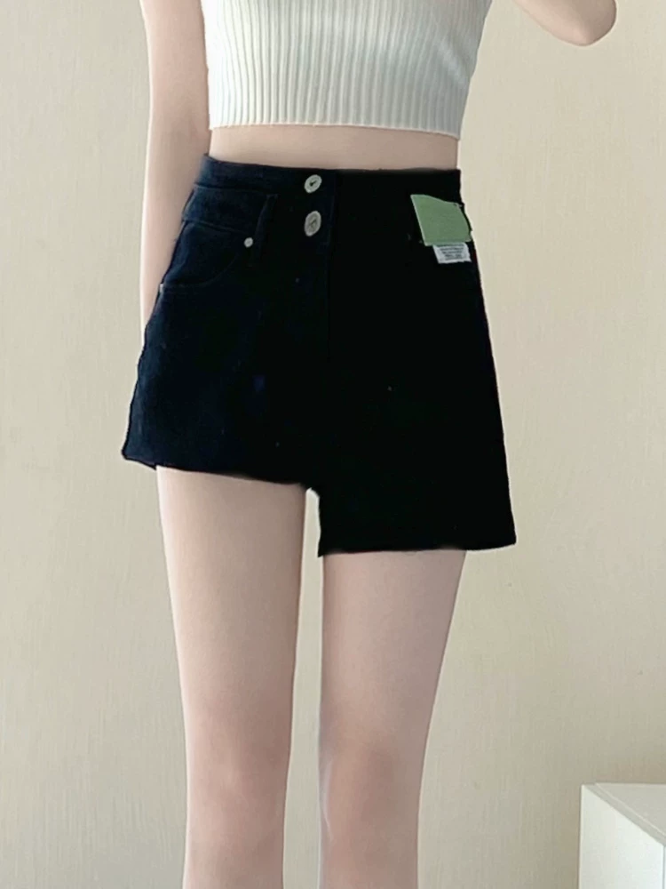 Quần short denim dáng lê dành cho nữ, size lớn mùa hè, cạp cao, tôn dáng, rộng rãi, co giãn, che hông, quần ống rộng dáng chữ A