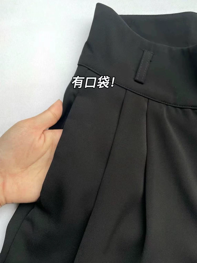 Quần tây mỏng mùa hè dành cho nữ, quần ống rộng cỡ lớn, lưng cao, dáng rộng, che hông, giảm béo, quần thường ngày cho người có dáng quả lê