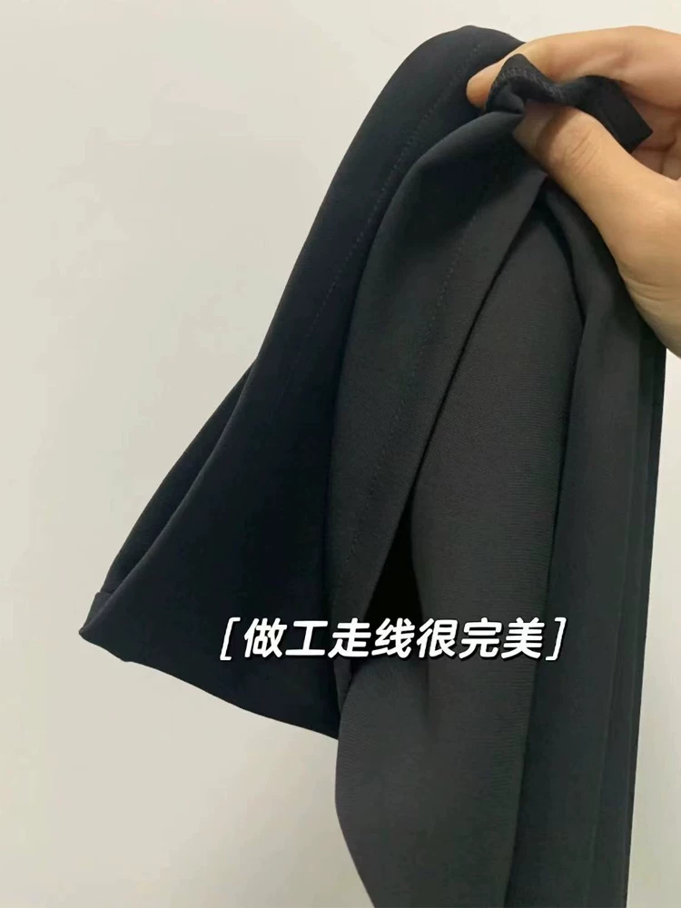 Quần âu dáng chữ lê màu đen, ống thẳng, kiểu thường ngày dành cho nữ, size lớn mùa hè, cạp cao, che hông, chất liệu mềm mại, quần ống rộng tôn dáng