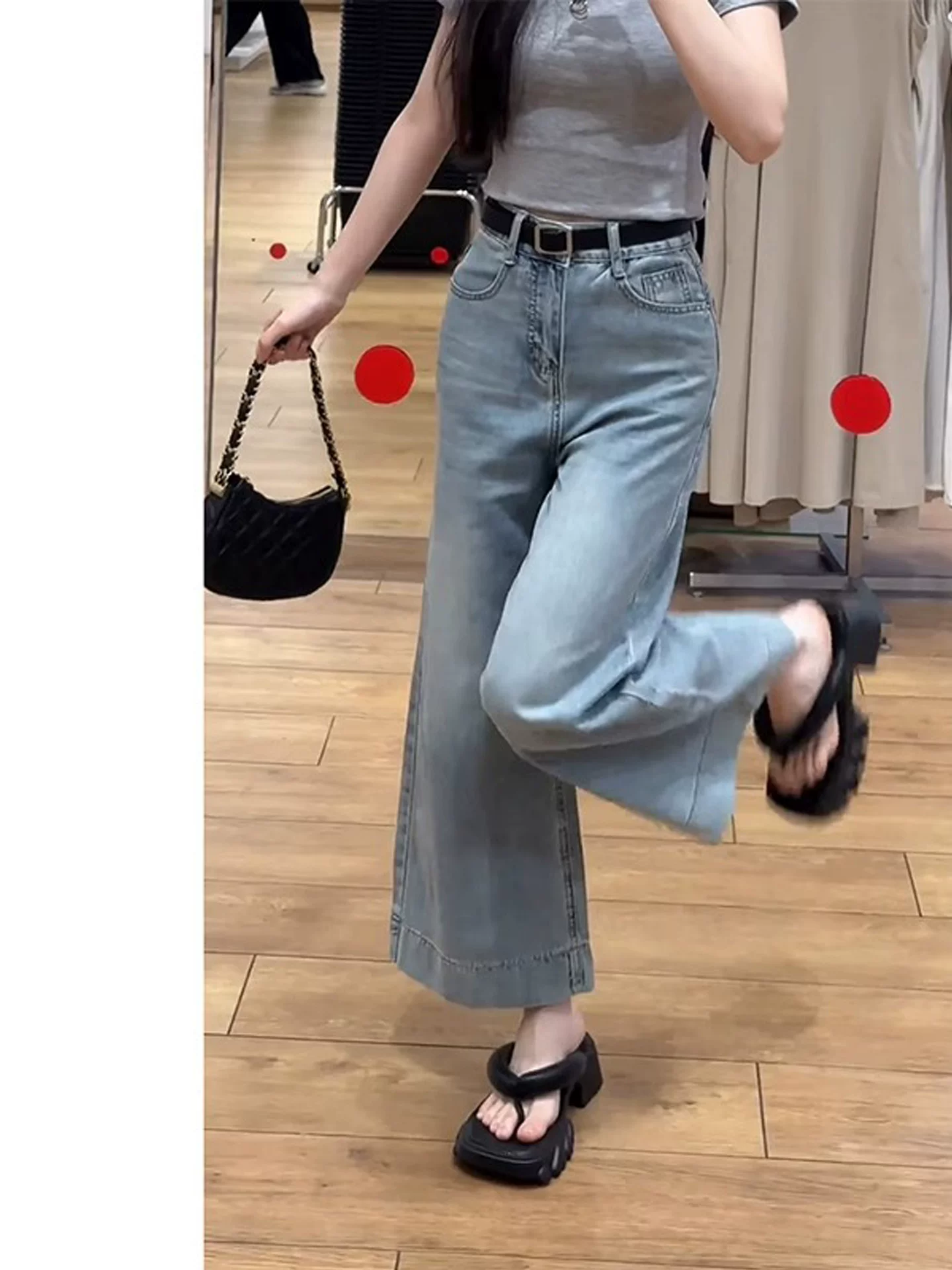 Quần jeans ống rộng chất liệu lụa đá dành cho nữ mùa hè 2025, size lớn, cạp cao, dáng suôn, tôn dáng, quần lửng chất liệu Tencel ống thẳng