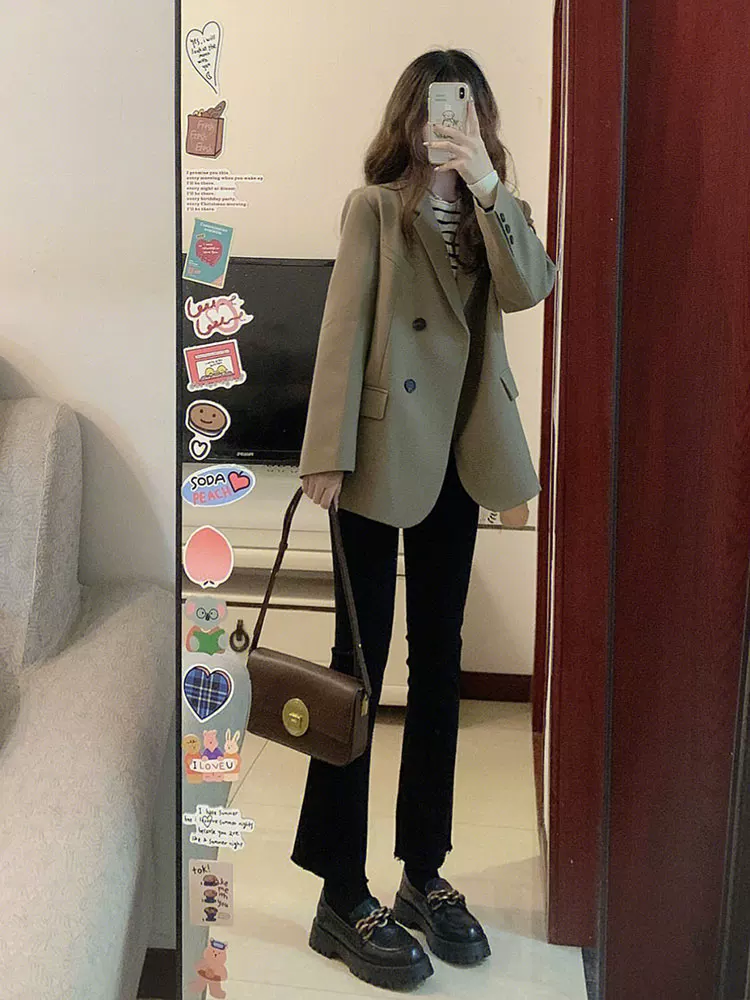 Quần jean dáng chuông dành cho nữ, size lớn, dáng hơi mũm mĩm, mặc đầu thu, cạp cao, co giãn, che hông, ống thẳng, quần lửng