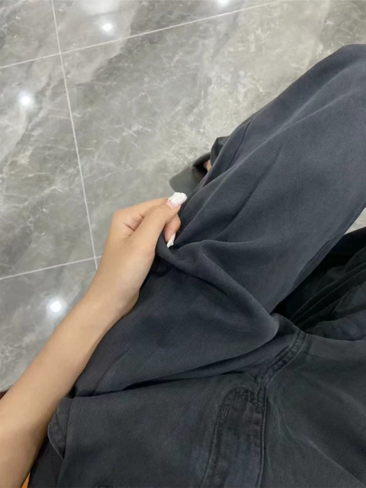 Quần jean ống đứng Tencel màu đen dành cho nữ, mùa xuân, cỡ lớn, lưng cao, dáng rộng, che hông, giảm béo, quần ống rộng bằng vải lụa băng