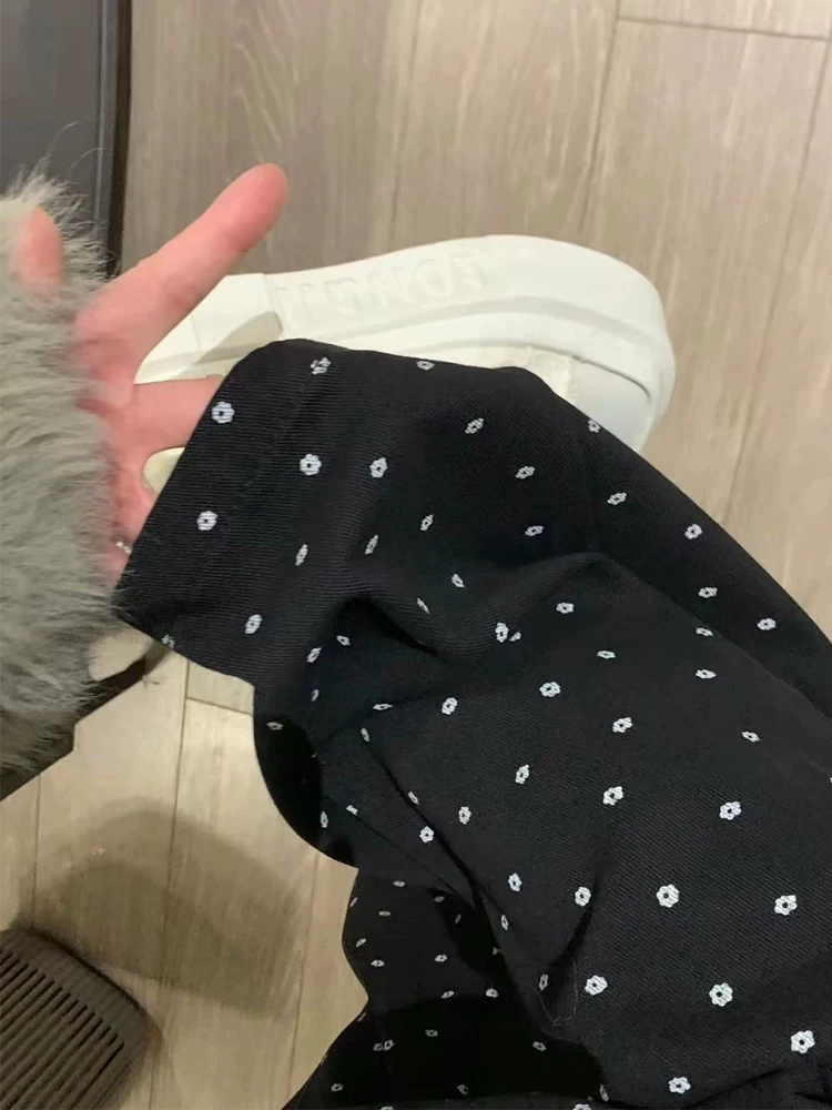 Quần jean ống đứng họa tiết chấm bi màu đen dành cho nữ, cỡ lớn, phong cách mới mùa xuân, lưng cao, dáng rộng, quần ống rộng giảm béo
