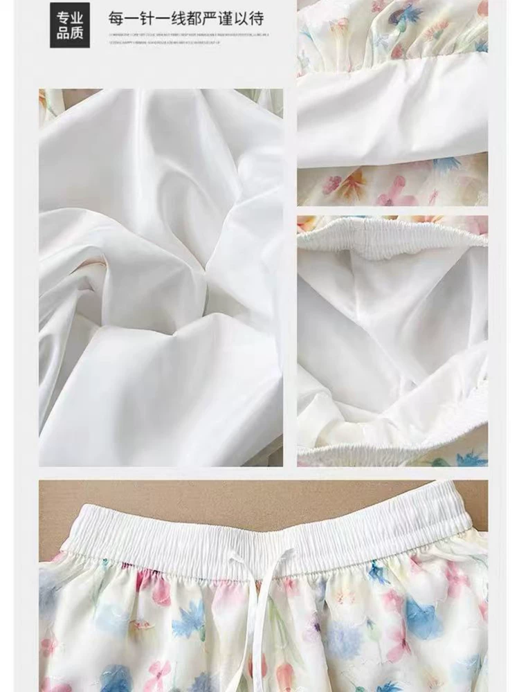 Quần hoa nhiều màu sắc dành cho nữ, kiểu dáng mỏng mùa hè, cỡ lớn, lưng cao, dáng suôn, tôn dáng, họa tiết hoa, quần phồng, quần ống rộng mát mẻ.