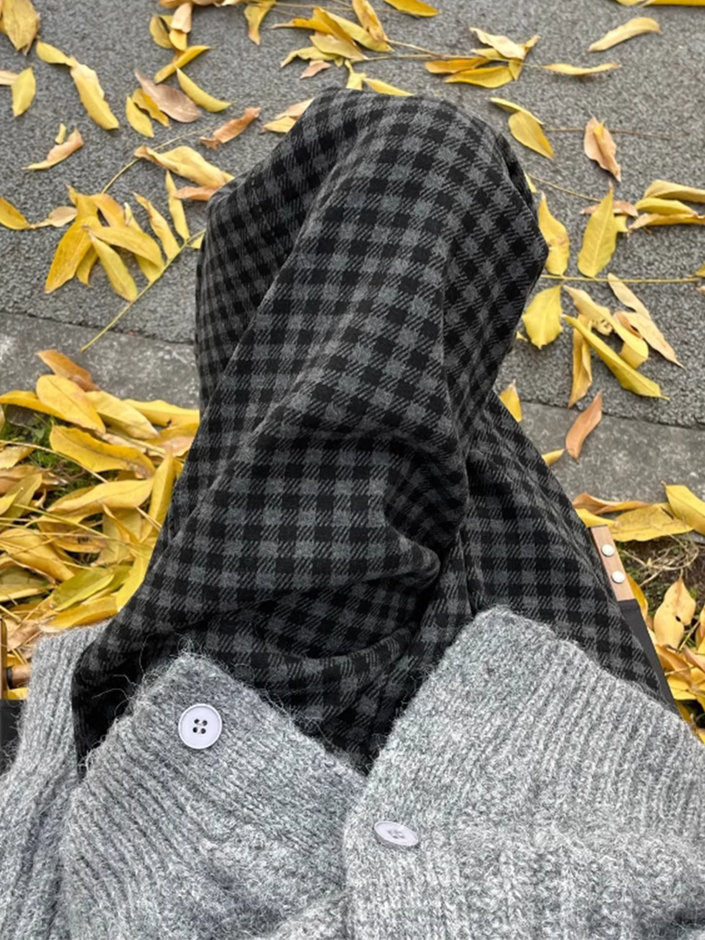 Quần ống rộng bằng len dày có lót lông cừu kẻ sọc màu đen và xám cổ điển dành cho nữ, cỡ lớn mùa đông, cạp cao, dáng suôn, quần thường ngày giúp thon gọn.