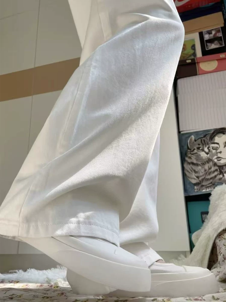 Quần jeans Tencel trắng nữ, hè 2025, mỏng, size lớn, cạp cao, rộng rãi, tôn dáng, chất liệu lụa đá, quần ống rộng