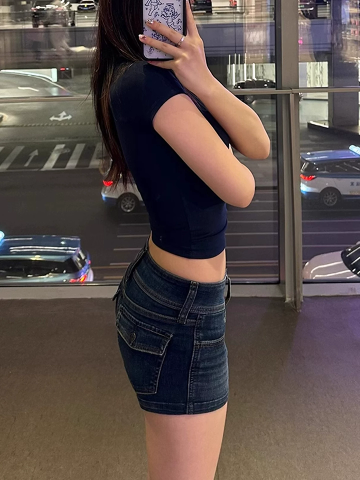 Quần short denim nữ kiểu Mỹ cổ điển mùa hè 2025, size lớn, cạp cao, co giãn, tôn dáng, kiểu dáng chữ A ôm hông