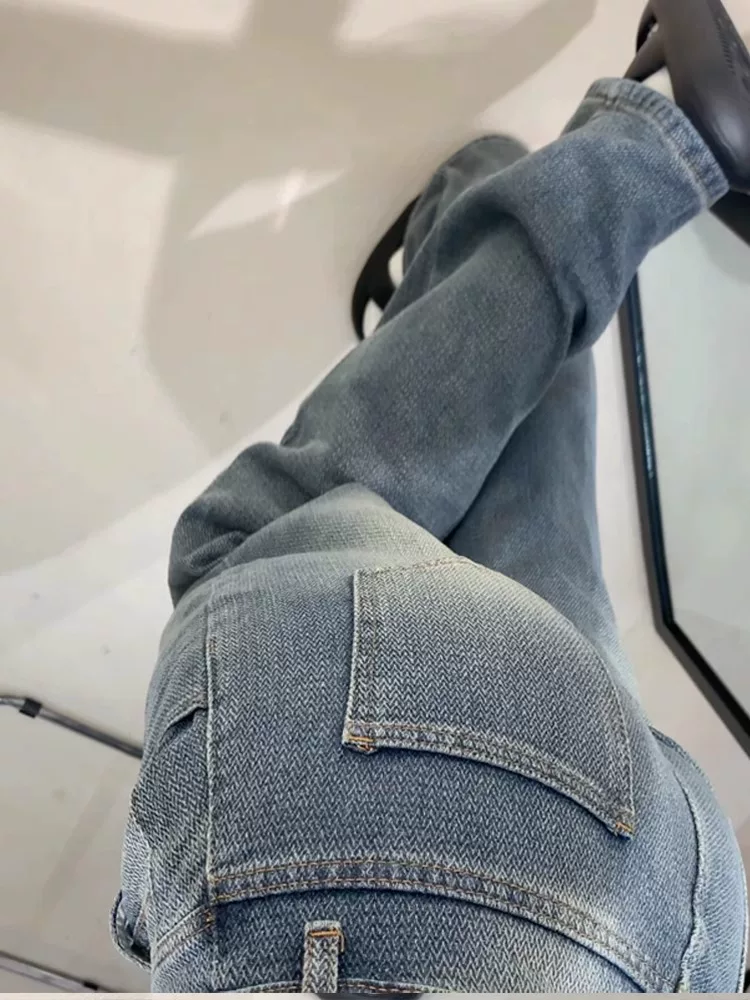 Quần jean ống thẳng họa tiết ngôi sao dành cho nữ có thân hình quả lê, đầu thu, cỡ lớn, lưng cao, dáng rộng, dáng thon gọn, ống rộng, quần dài chạm sàn