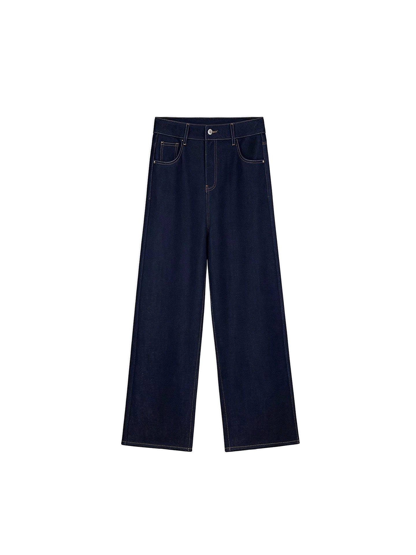 Quần jean ống đứng dày có lót lông cừu lưng cao màu xanh đậm dành cho nữ, mùa thu đông, dáng quả lê, giảm béo, quần ống rộng cỡ lớn