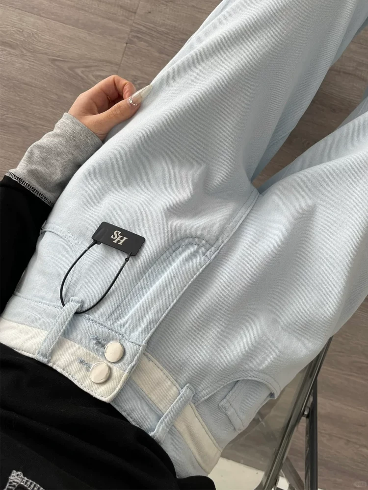 Quần jean ống thẳng cho nữ, kiểu xuân hè mới, size lớn, thiết kế dành cho phụ nữ có đường cong, cạp cao, che hông, giảm béo, quần ống rộng.