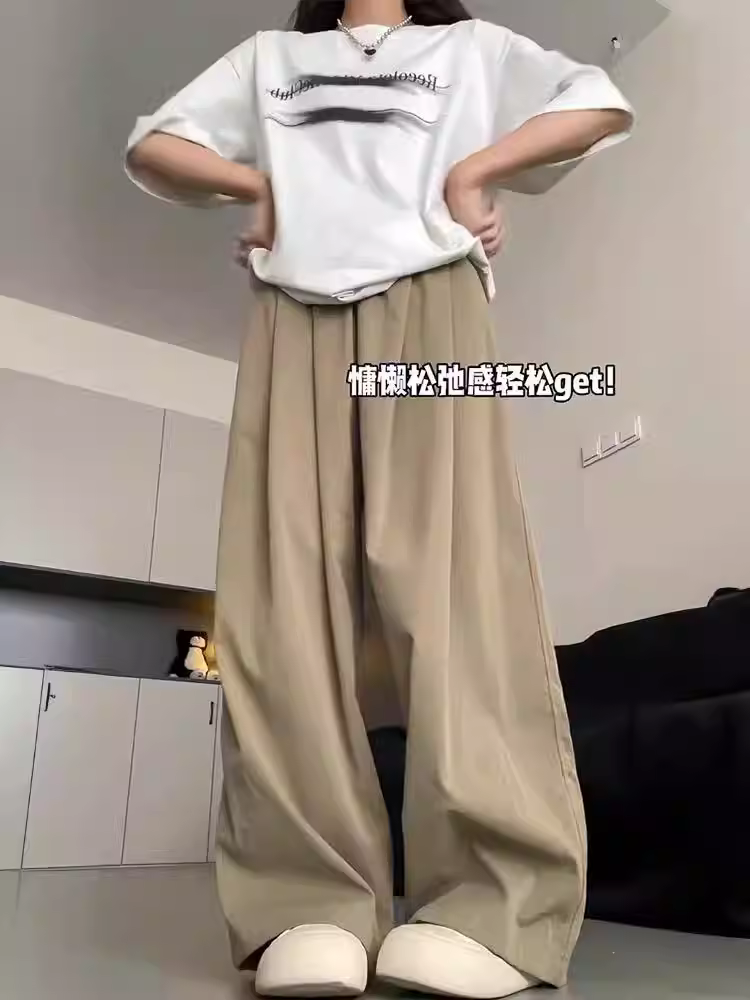 Quần Yamamoto màu xanh xám dành cho nữ, cỡ lớn mùa hè, lưng cao, dáng rộng, xếp nếp, thon gọn, dáng quả lê, quần ống rộng thông thường