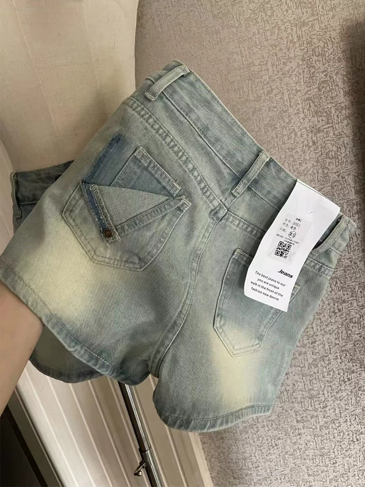 Váy ngắn denim dáng quả lê dành cho nữ, size lớn mùa hè, lưng cao, co giãn, che bụng, quần váy chữ A giảm béo.