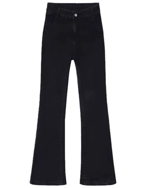 Quần jean dáng chuông dành cho nữ, size lớn mùa thu, cạp cao, co giãn, che hông, tôn dáng, quần ống đứng dáng chuông