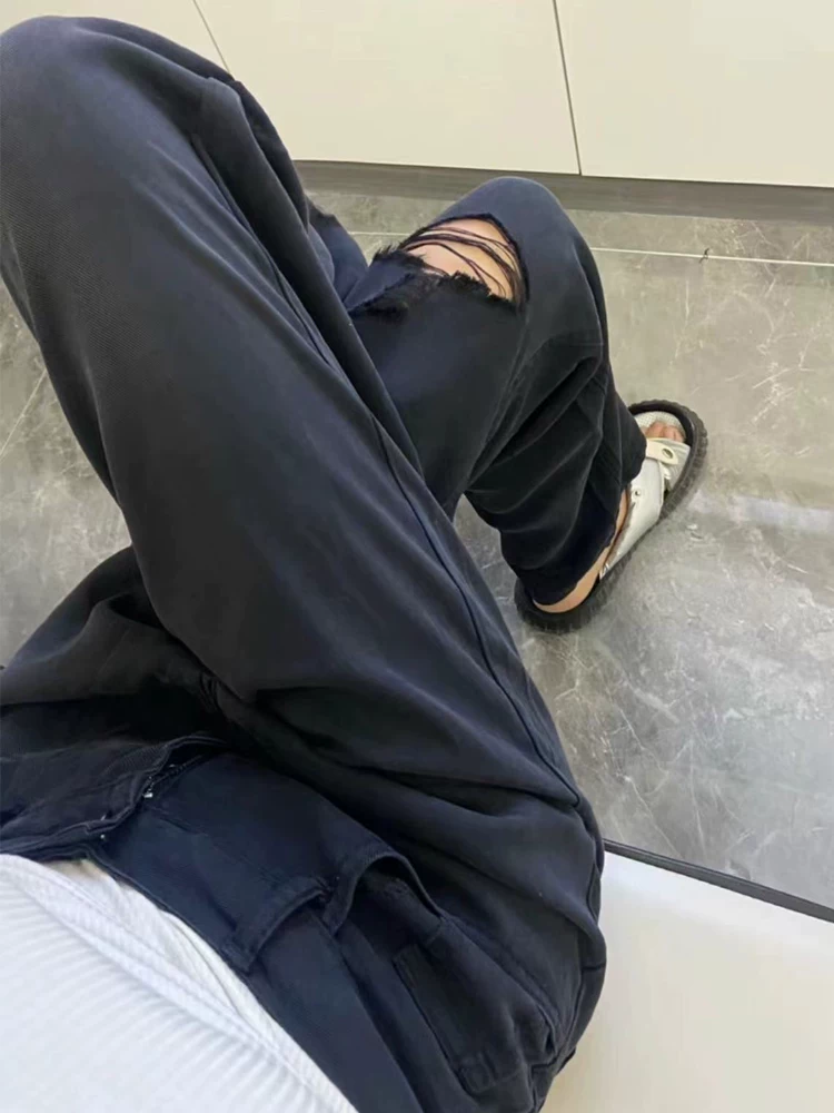 Quần jean ống đứng Tencel màu đen dành cho nữ, kiểu dáng mùa xuân mới, cỡ lớn, lưng cao, giảm béo, quần ống rộng hẹp